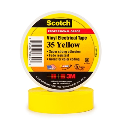 3/4" x 66' Yellow (10 Pack) 3M 35 Electrical Tape - 10/Case