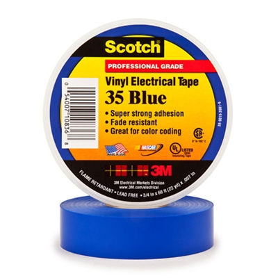 3/4" x 66' Blue 3M 35 Electrical Tape - 100/Case