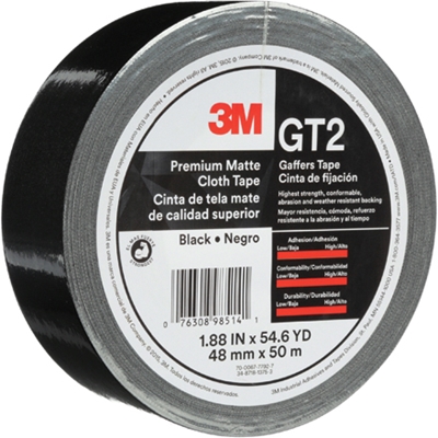 2" x 55 yds. Black (3 Pack) 3M GT2 Gaffers Tape - 3/Case