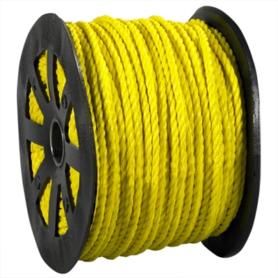 3/8", 2,450 lb, Yellow Twisted Polypropylene Rope - 1/Case