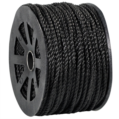 3/8", 2,450 lb, Black Twisted Polypropylene Rope - 1/Case