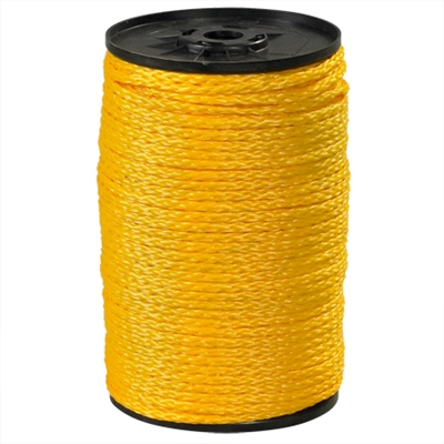 1/4", 1,000 lb, Yellow Hollow Braided Polypropylene Rope - 1/Case