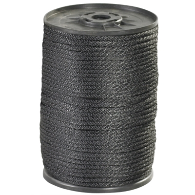 1/4", 1,150 lb, Black Solid Braided Nylon Rope - 1/Case