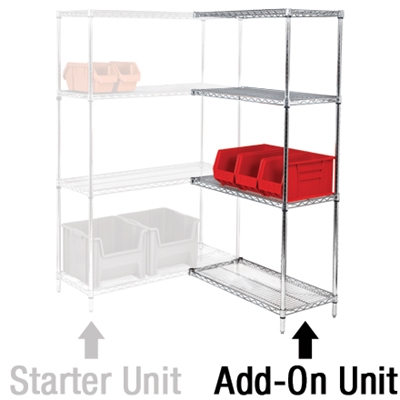 36 x 12 x 63" - 4 Shelf Wire Shelving Add-On Unit - 1/Case